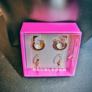 2 PAIRS BaubleBar Gold and Pink Hoop Earrings